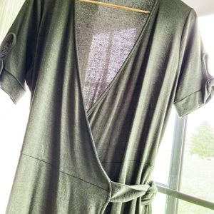 Khaki green wrap midi dress